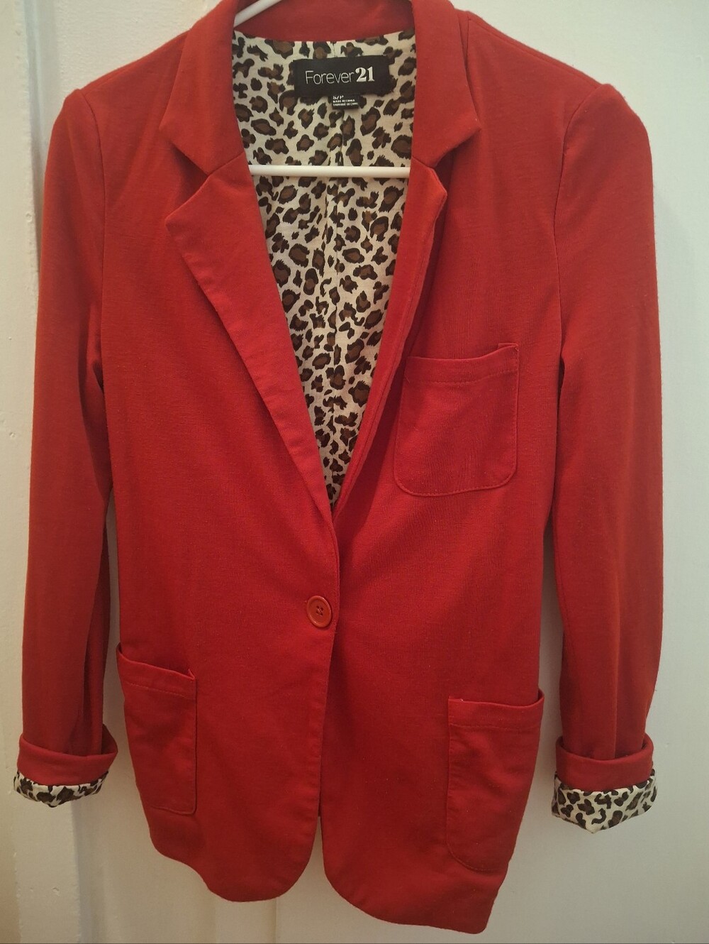 Forever 21 Red Blazer with Leopard Lining